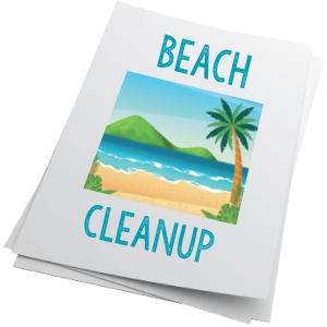 Sign with picture of beach and palm tree. Text reads: Beach Cleanup