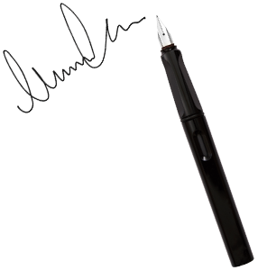 A black pen and a signature 