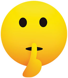 An emoji with its finger over its mouth