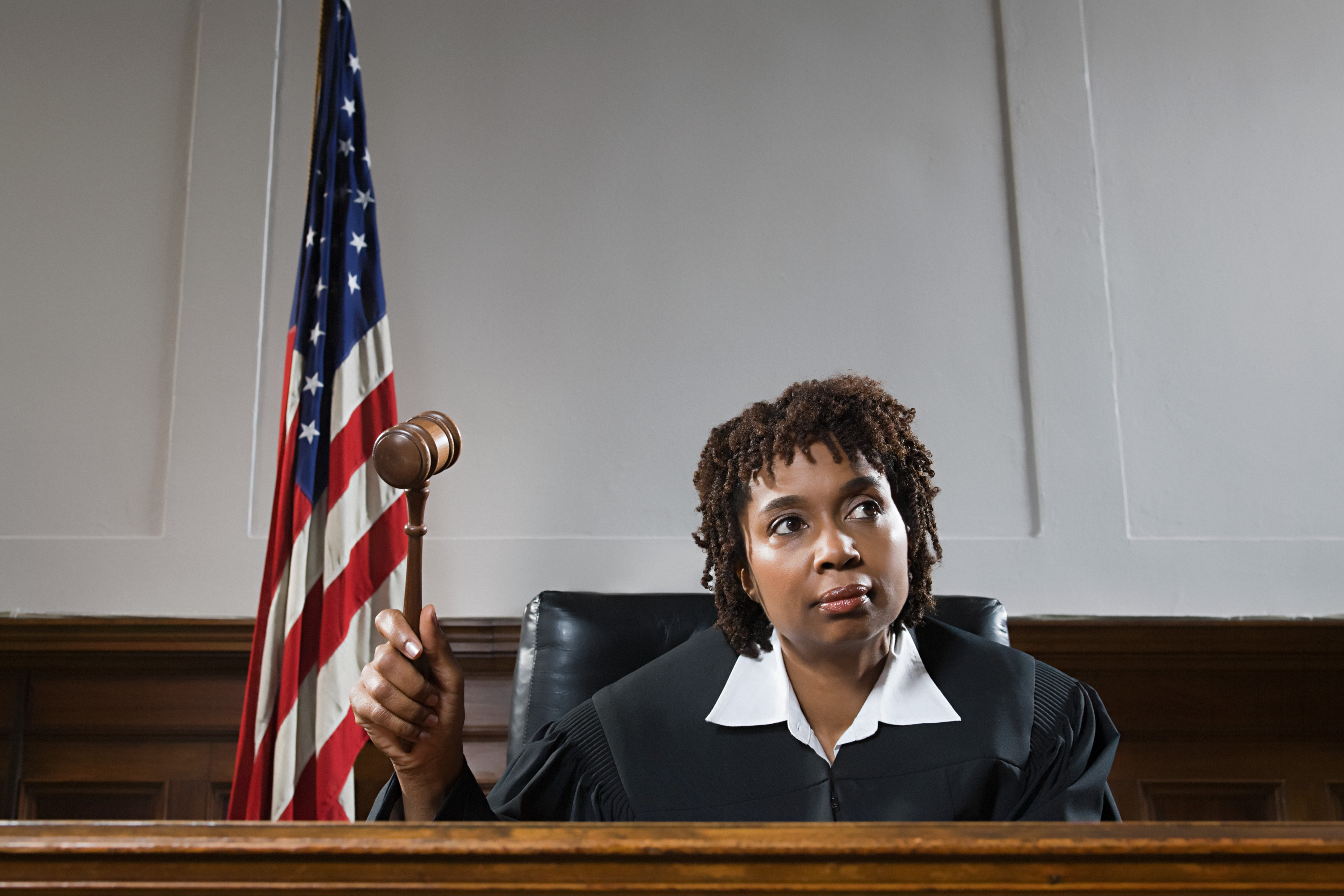 A judge sitting during a trial
