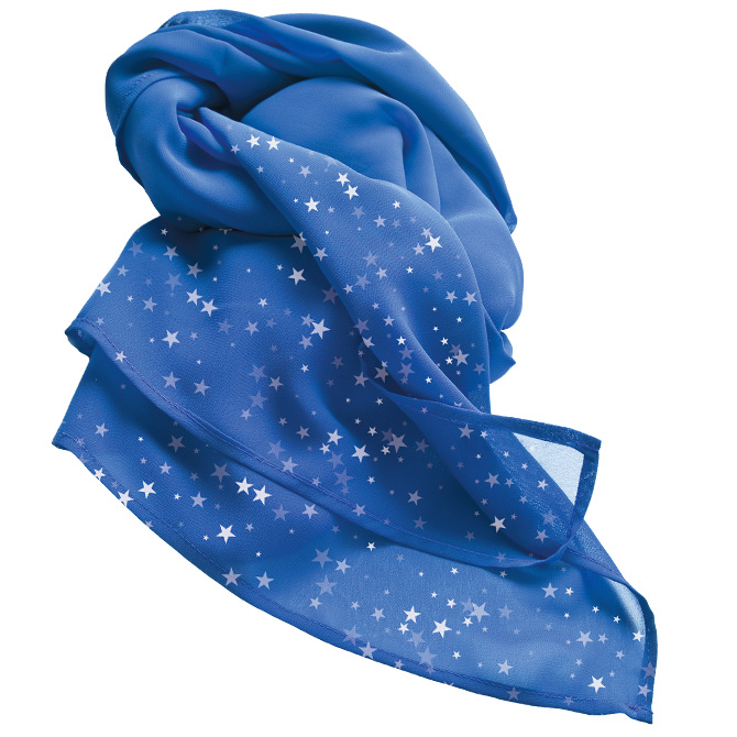 Image of a blue handkerchief with silver stars on it