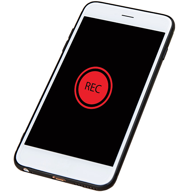 Image of a phone with the recording button on screen