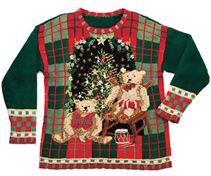 Image of a Christmas sweater with teddy bears on it