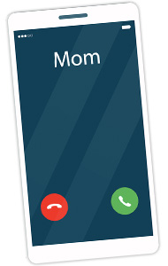 Image of a phone ringing with someone&apos;s Mom calling