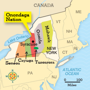 Map of New York showing the location of the different Native American nations