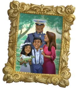 Illustration of a framed family of four