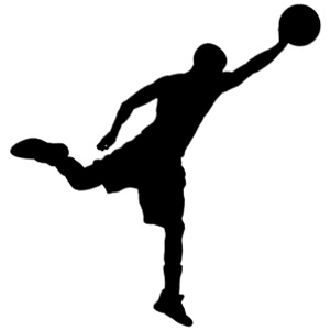 Illustration of a sillhouette of a person about to dunk a basketball