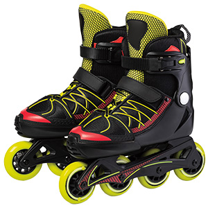 Image of a pair of rollerblades with yellow wheels