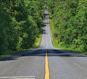 Photo of a long, steep road