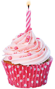 A pink cupcake with a candle in it